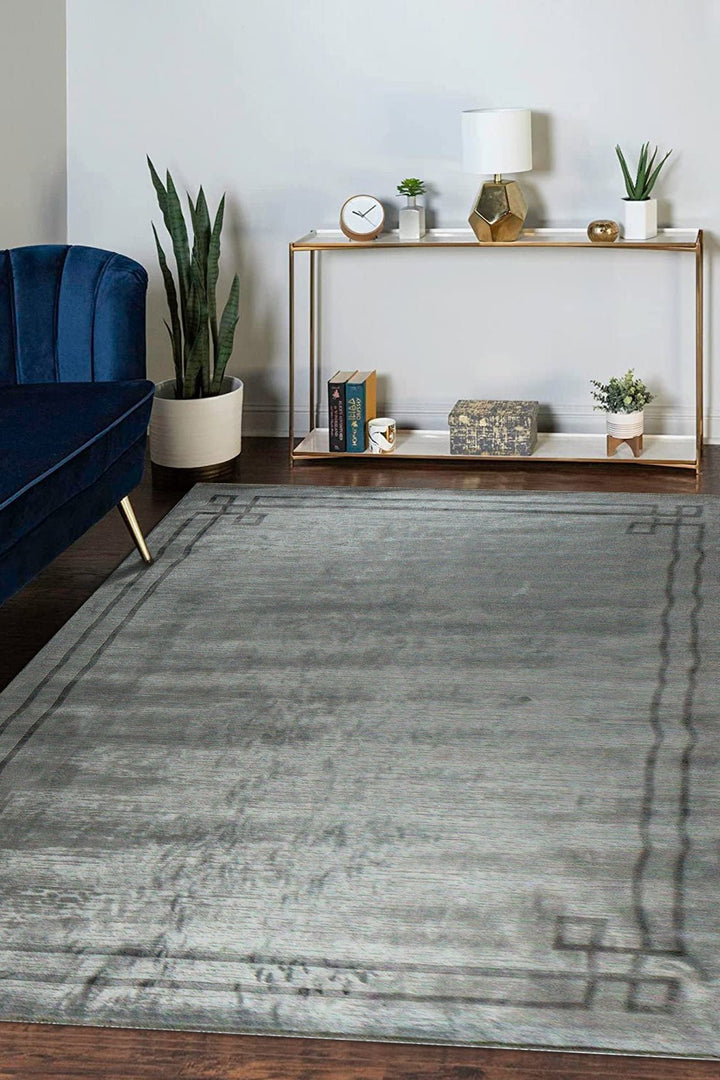 Turkish Modern Festival Viscos Rug - 7.7 x 10.1 FT - Gray - Sleek and Minimalist for Chic Interiors - V Surfaces