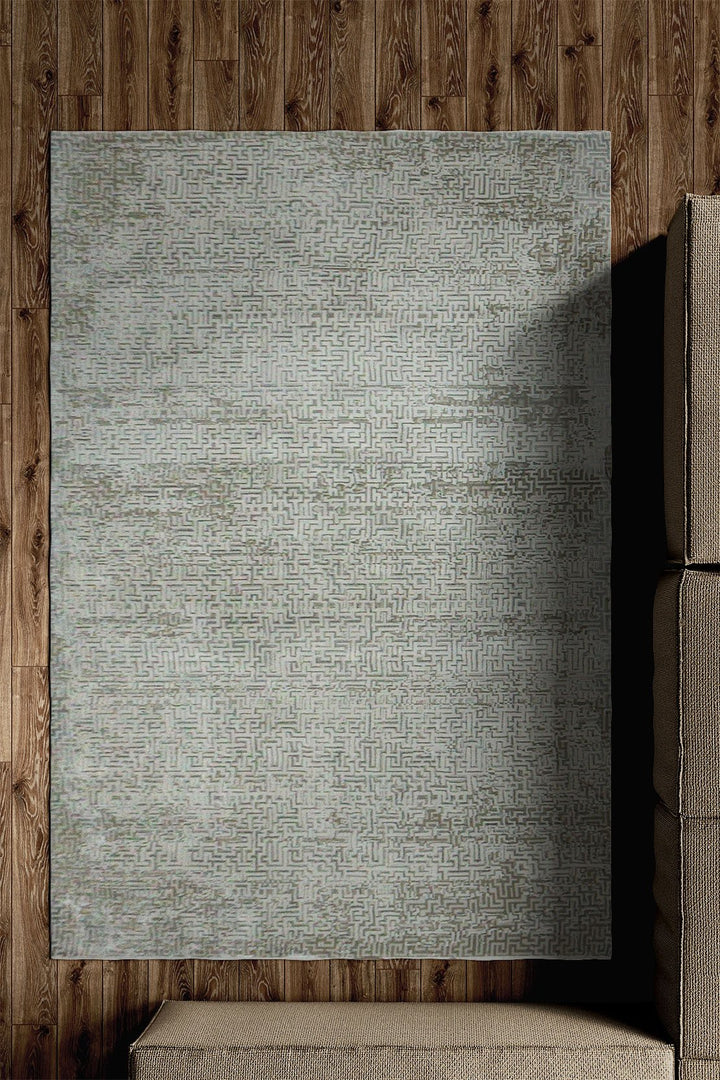 Turkish Modern Festival Viscos Rug - Cream & White - 5.2 x 7.5 FT - Sleek And Minimalist For Chic Interiors - V Surfaces