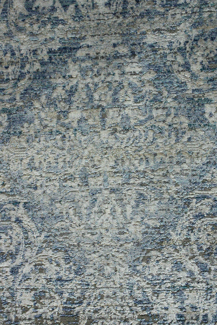 Turkish Modern Festival Viscos Rug - Gray & Blue - 4.9 x 8.0 FT - Sleek And Minimalist For Chic Interiors - V Surfaces