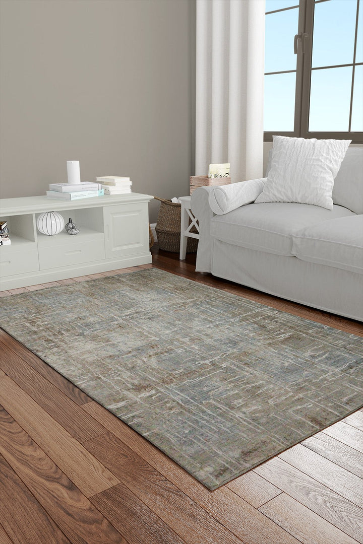 Turkish Modern Festival Viscose Rug - Beige - 3.9 X 5.9 Ft- Sleek And Minimalist For Chic Interiors - V Surfaces
