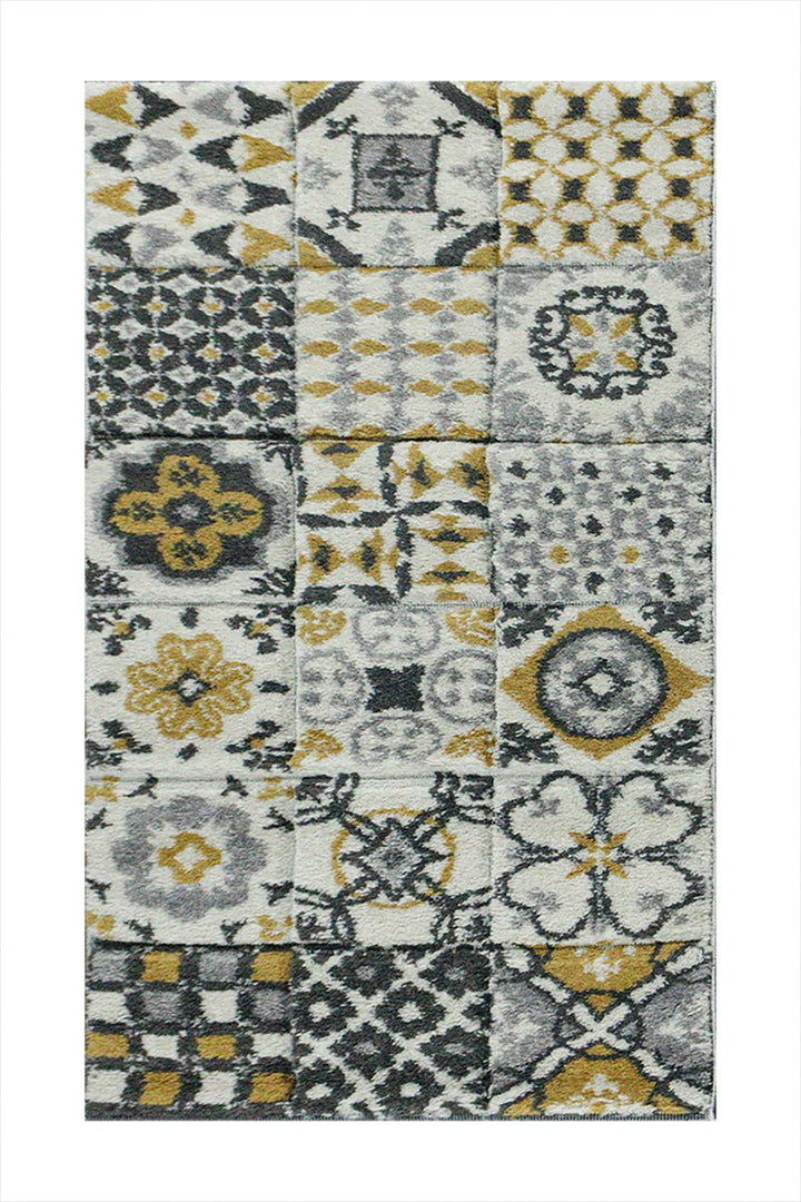 Turkish Modern Festival WD Rug - 1.9 x 3.6 FT - Cream and Yellow - Sleek and Minimalist for Chic Interiors - V Surfaces