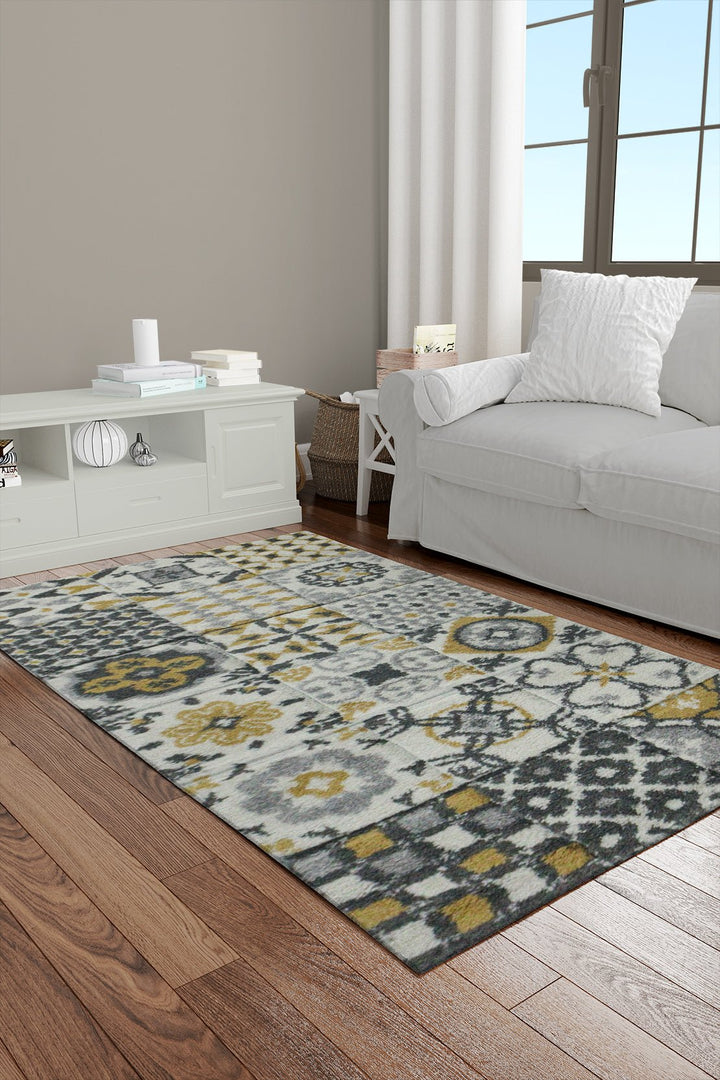 Turkish Modern Festival WD Rug - 1.9 x 3.6 FT - Cream and Yellow - Sleek and Minimalist for Chic Interiors - V Surfaces
