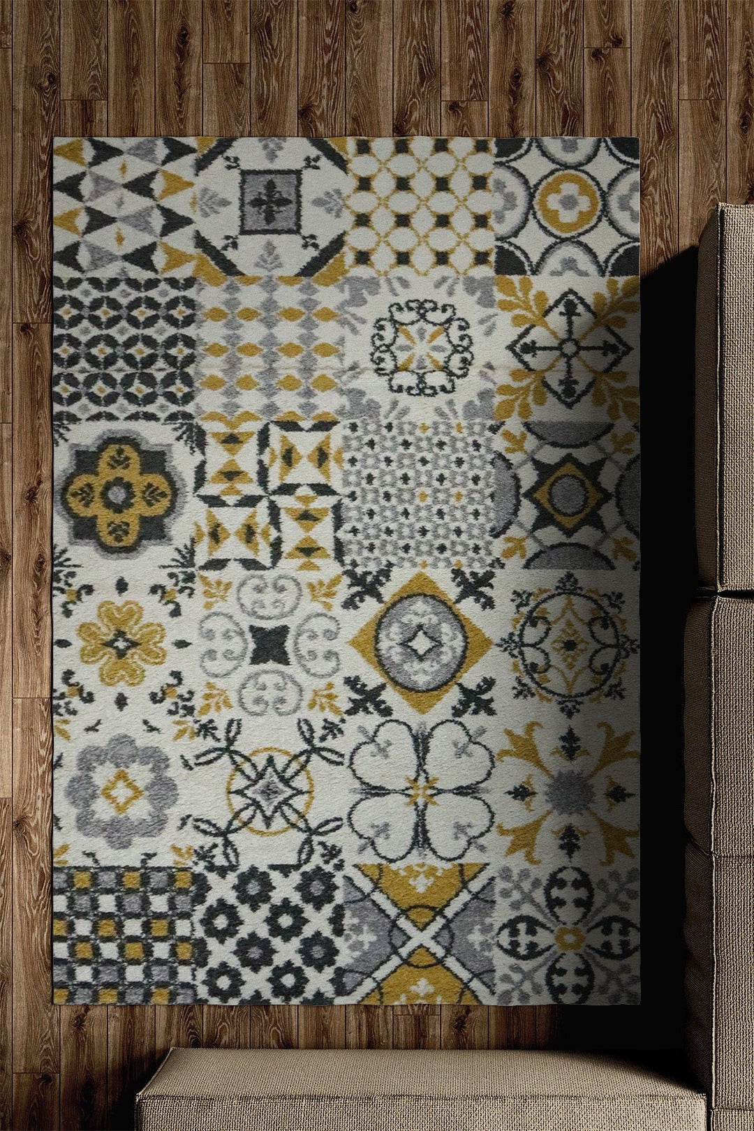 Turkish Modern Festival WD Rug - 3.9 x 5.5 FT - Cream and Yellow - Superior Comfort, Modern Style Accent Rugs - V Surfaces