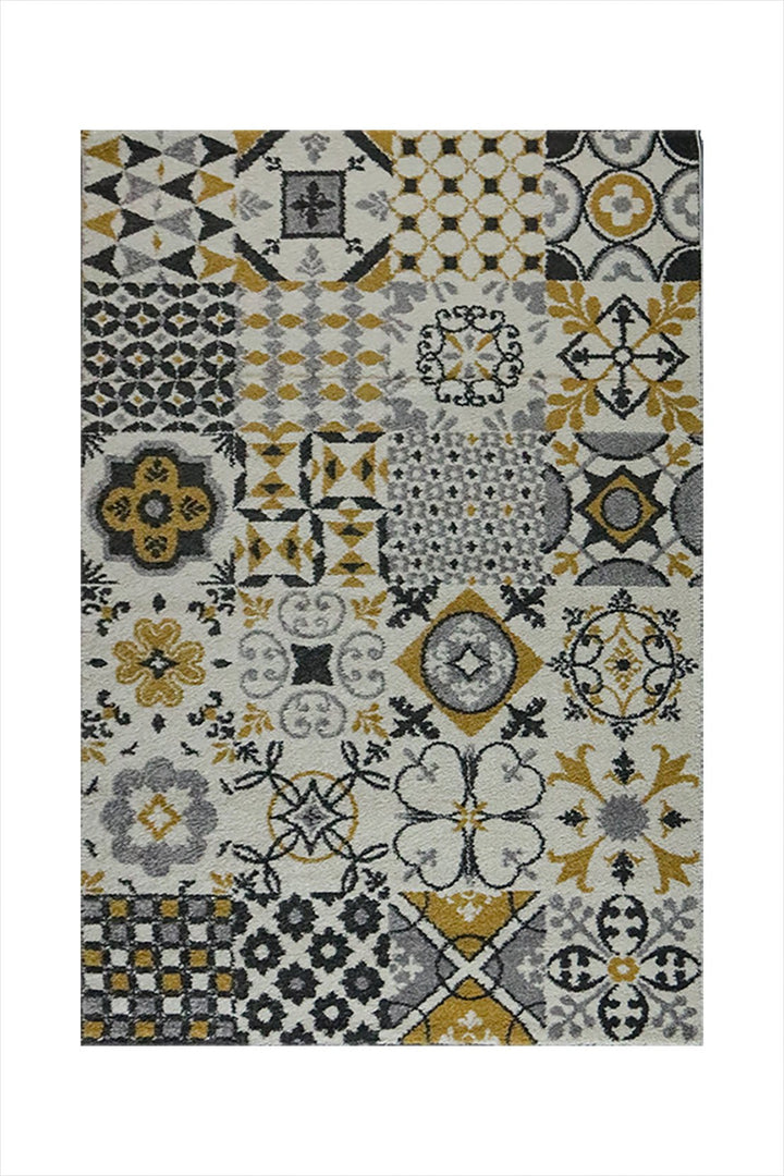 Turkish Modern Festival WD Rug - 3.9 x 5.5 FT - Cream and Yellow - Superior Comfort, Modern Style Accent Rugs - V Surfaces
