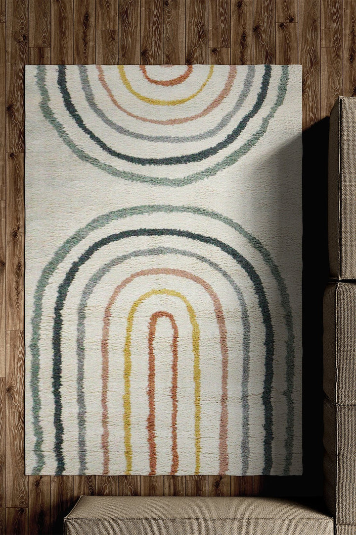 Turkish Modern Festival WD Rug - 5.2 x 7.5 FT - White & Green - Superior Comfort, Modern Style Accent Rugs - V Surfaces