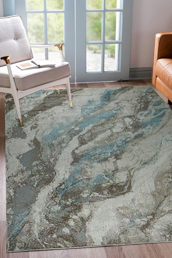 Turkish Modern Festival WD Rug - 5.3 x 7.5 FT - Brown and Blue - Sleek and Minimalist for Chic Interiors - V Surfaces