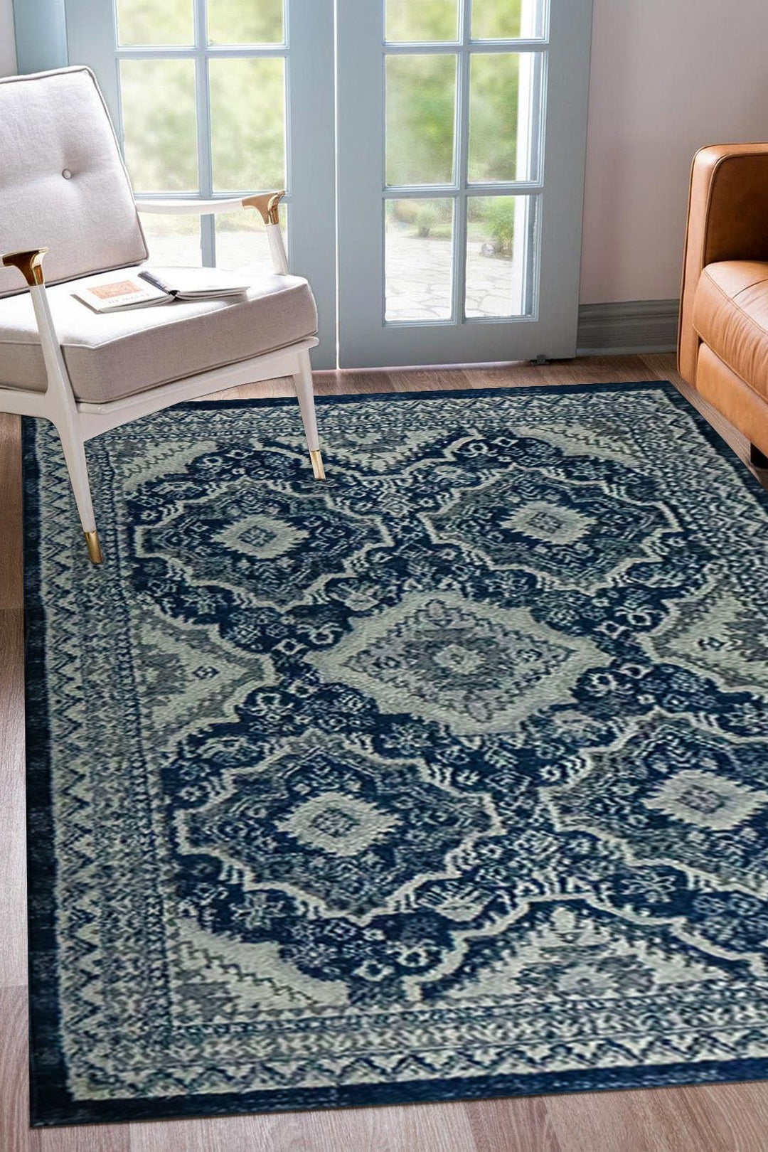 Turkish Modern Festival WD Rug - 5.3 x 7.5 FT - Gray and Blue - Sleek and Minimalist for Chic Interiors - V Surfaces