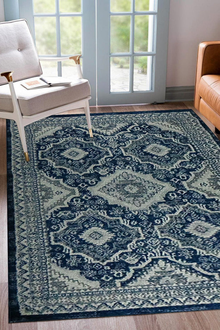 Turkish Modern Festival WD Rug - 5.3 x 7.5 FT - Gray and Blue - Sleek and Minimalist for Chic Interiors - V Surfaces
