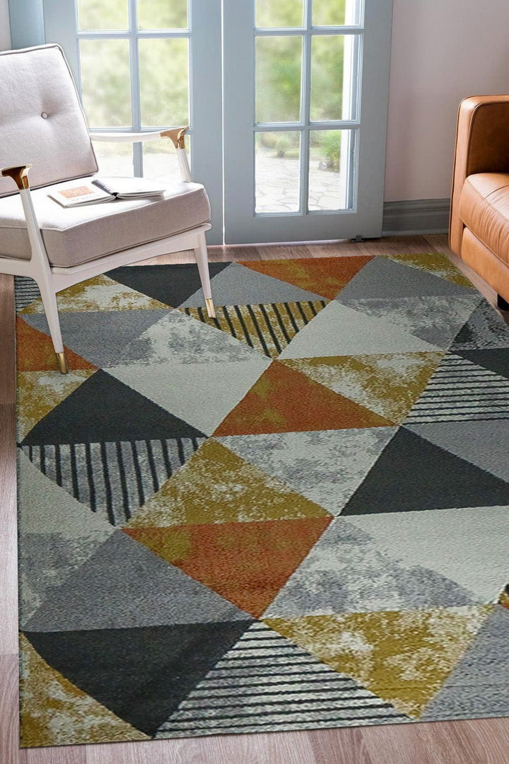 Turkish Modern Festival WD Rug - 5.3 x 7.5 FT - Gray and Golden - Sleek and Minimalist for Chic Interiors - V Surfaces
