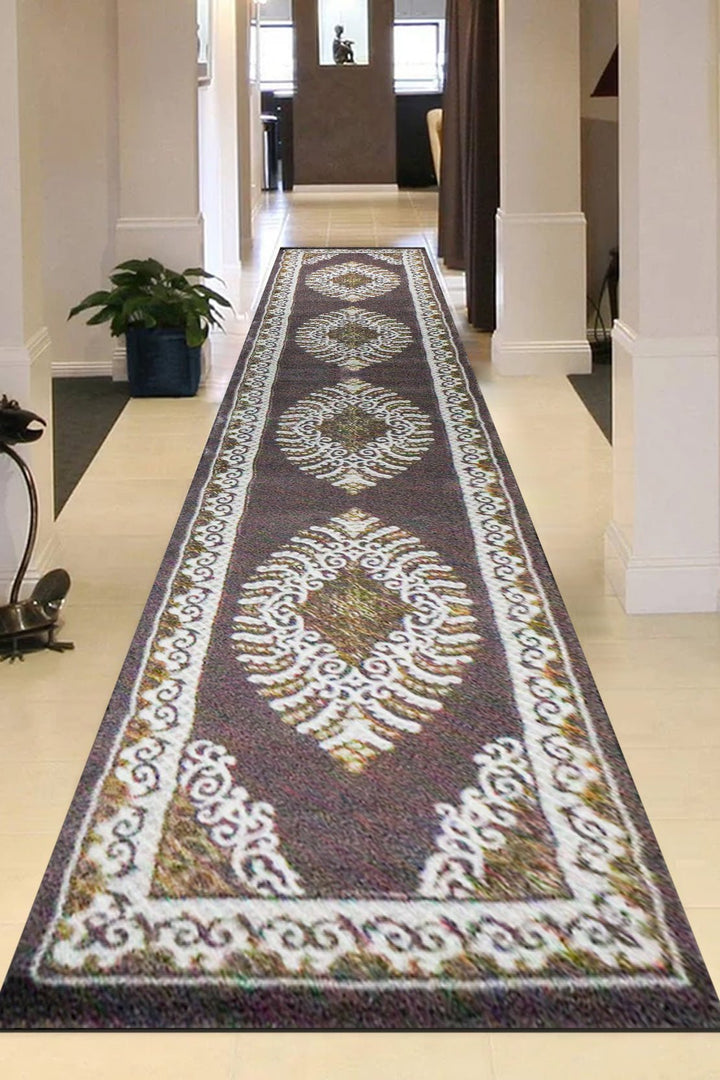 Turkish Modern Festival Wd Rug - Brown and Cream - 3.2 x 13.2 FT - Sleek and Minimalist for Chic Interiors - V Surfaces