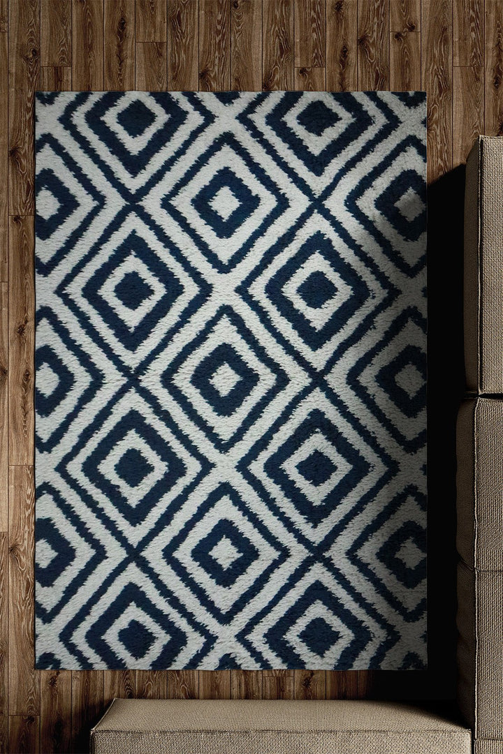 Turkish Modern Festival WD Shaggy Rug - 5.2 x 7.5 FT - Cream and Blue - Sleek and Minimalist for Chic Interiors - V Surfaces