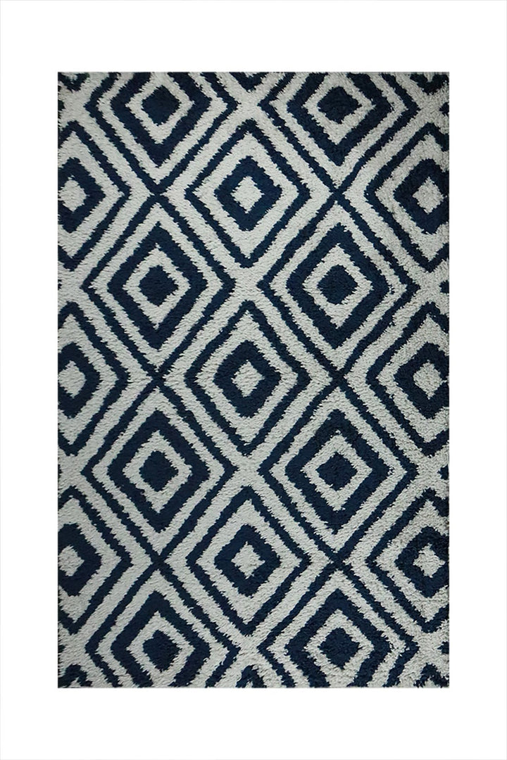 Turkish Modern Festival WD Shaggy Rug - 5.2 x 7.5 FT - Cream and Blue - Sleek and Minimalist for Chic Interiors - V Surfaces