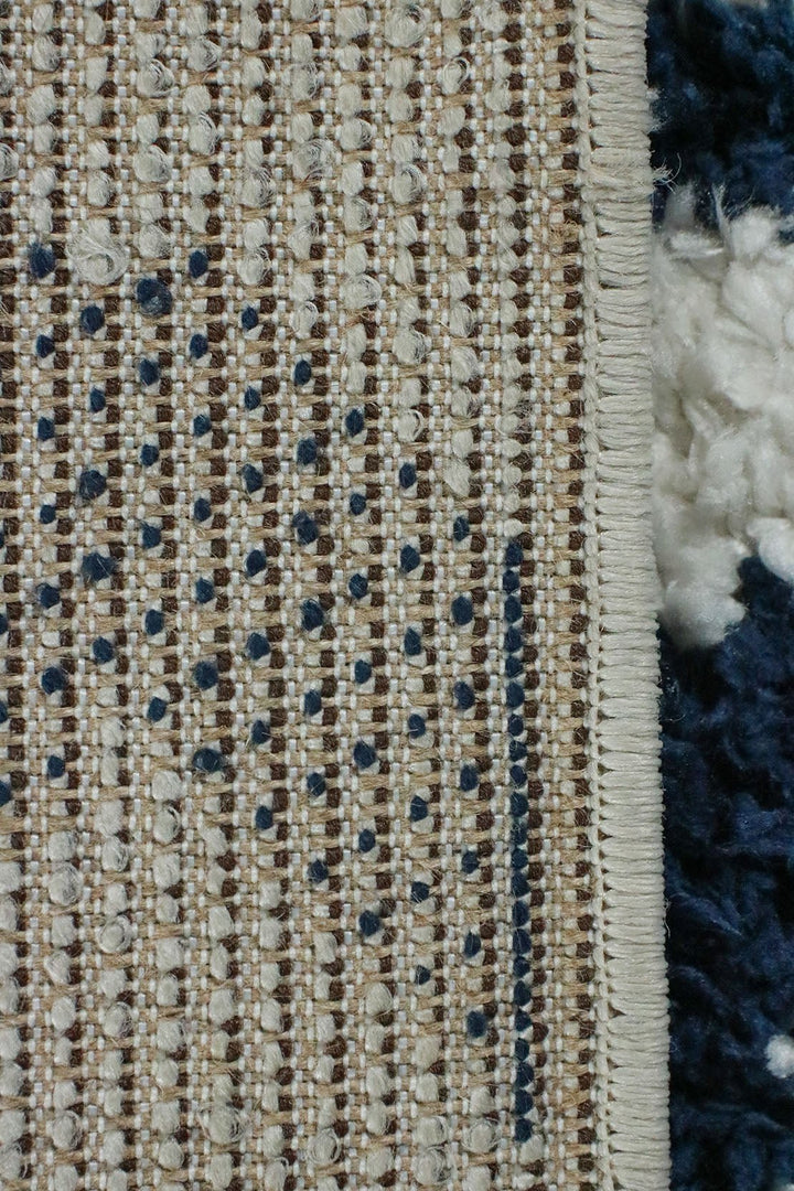 Turkish Modern Festival WD Shaggy Rug - 5.2 x 7.5 FT - Cream and Blue - Sleek and Minimalist for Chic Interiors - V Surfaces