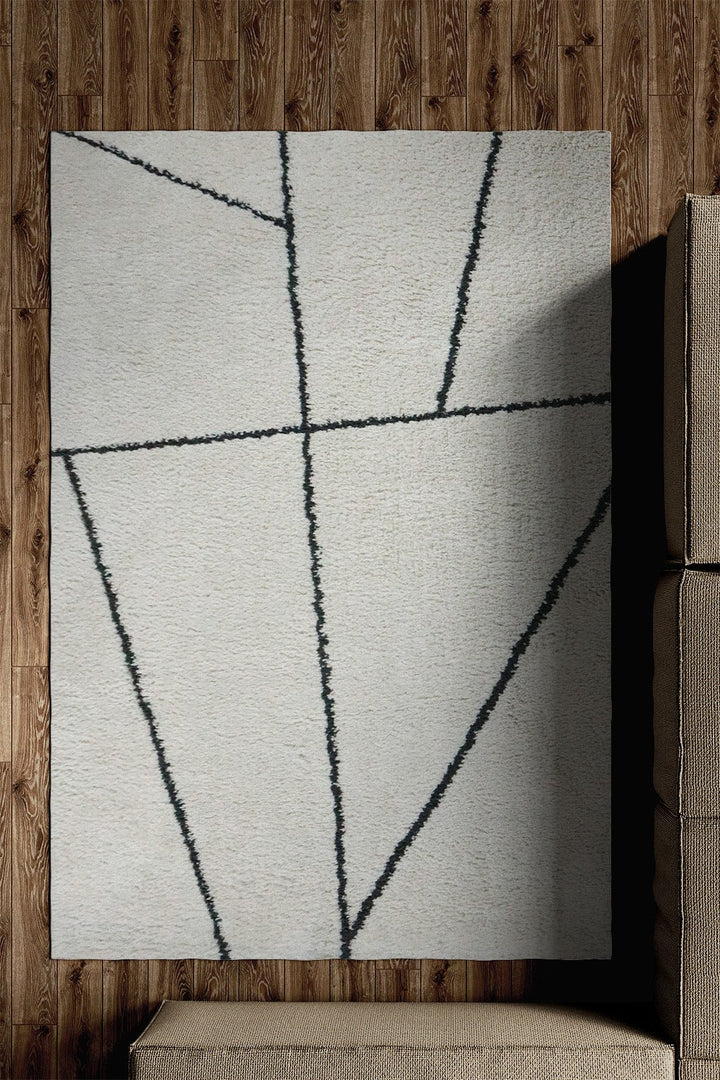 Turkish Modern Festival WD Shaggy Rug - 5.2 x 7.5 FT - Cream - Sleek and Minimalist for Chic Interiors - V Surfaces