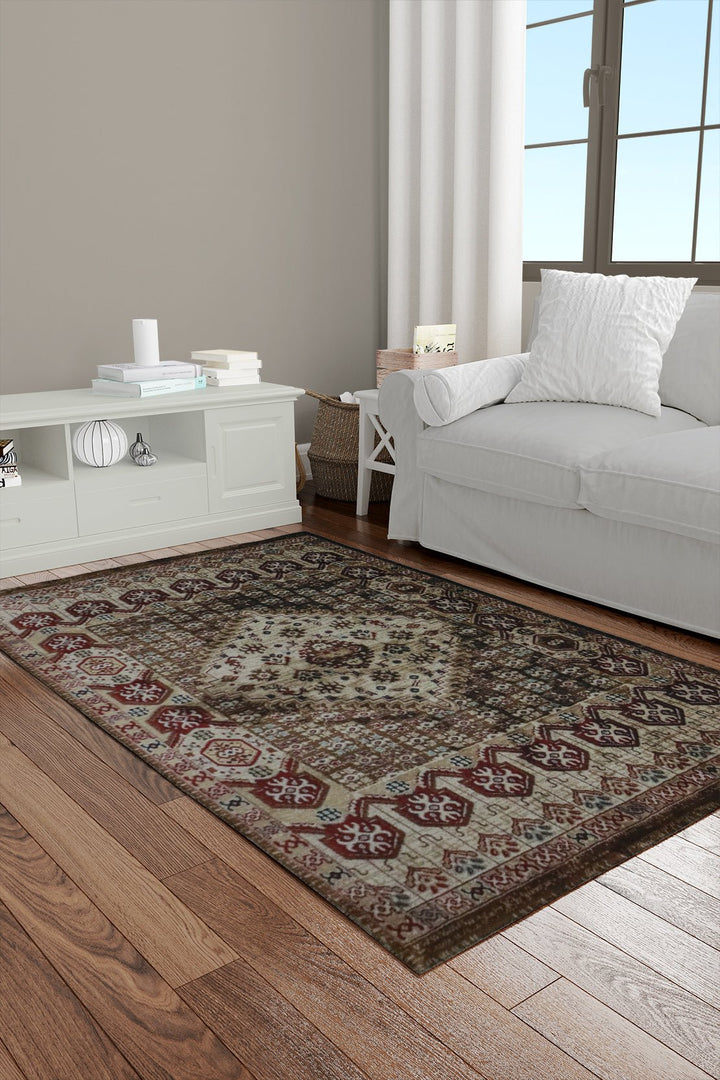 Turkish Modern Kazak Rug - Brown - 3.9 x 5.5 FT - Superior Comfort, Modern Style Accent Rugs - V Surfaces