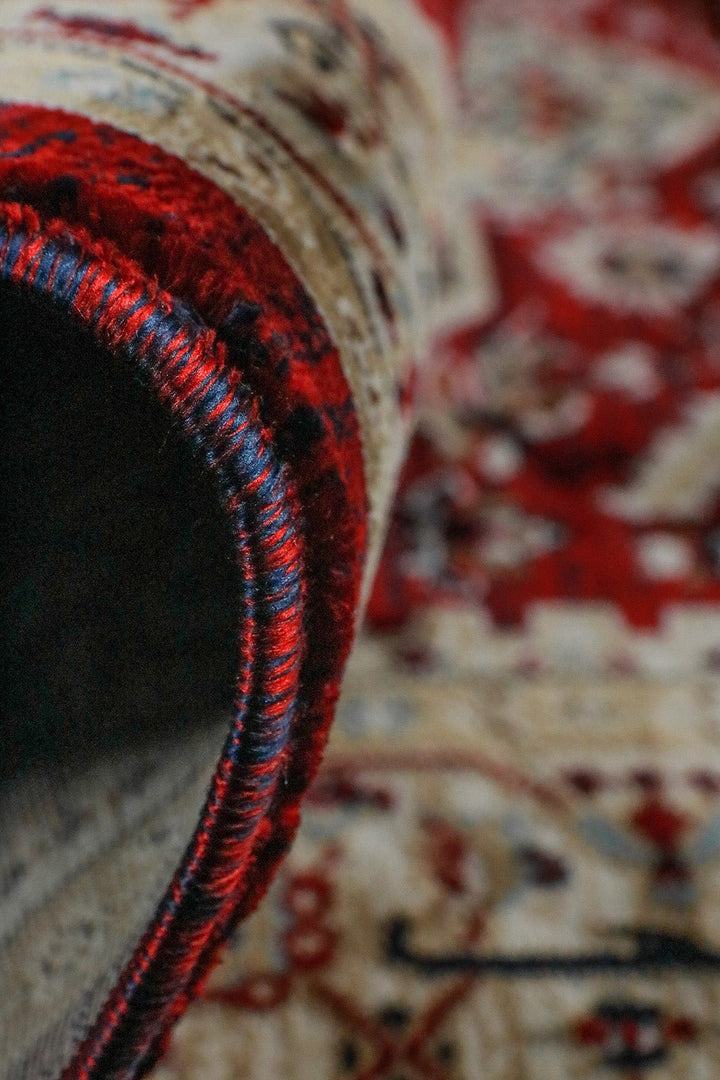 Turkish Modern Kazak Rug - Red and Cream - 3.9 x 5.5 FT - Superior Comfort, Modern Style Accent Rugs - V Surfaces