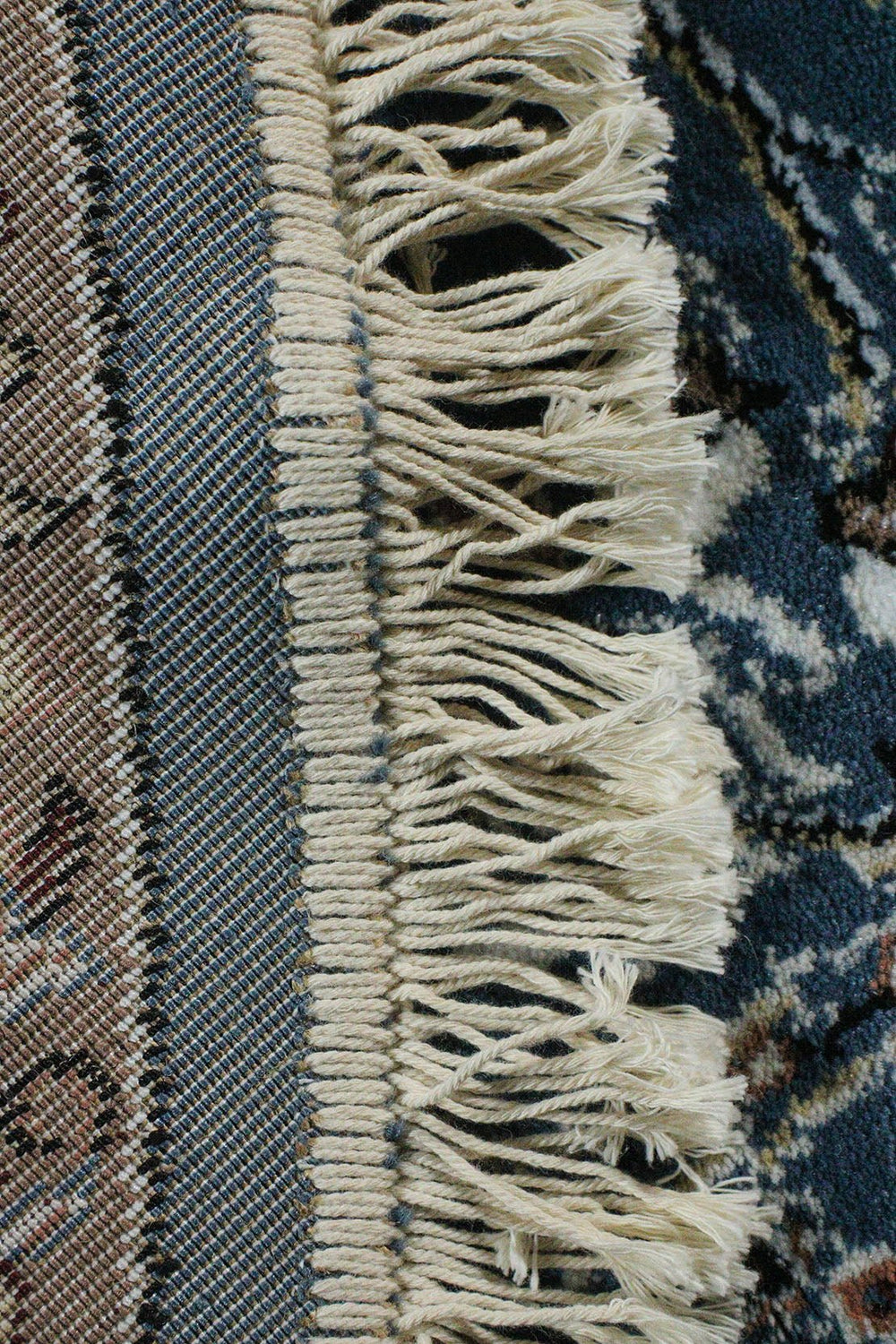 Turkish Modern Summer Kand Oval Rug - Blue and Cream - 7.8 x 11. FT - Sleek and Minimalist for Chic Interiors - V Surfaces