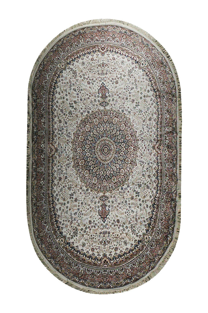 Turkish Modern Summer Kand Oval Rug - Cream - 9.1 x 12. FT - Sleek and Minimalist for Chic Interiors - V Surfaces