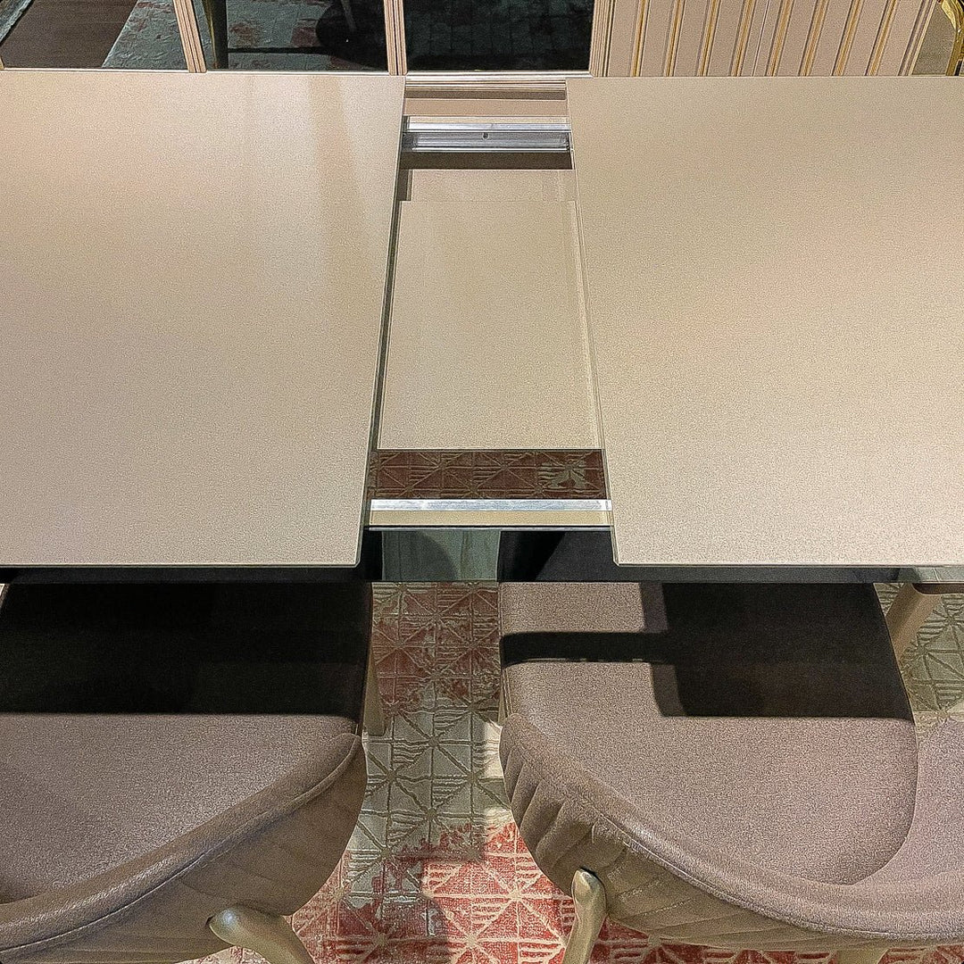 Turkish Pera Dining Table with Fabric Chairs, (Dining Table + 6 Chairs) - V Surfaces