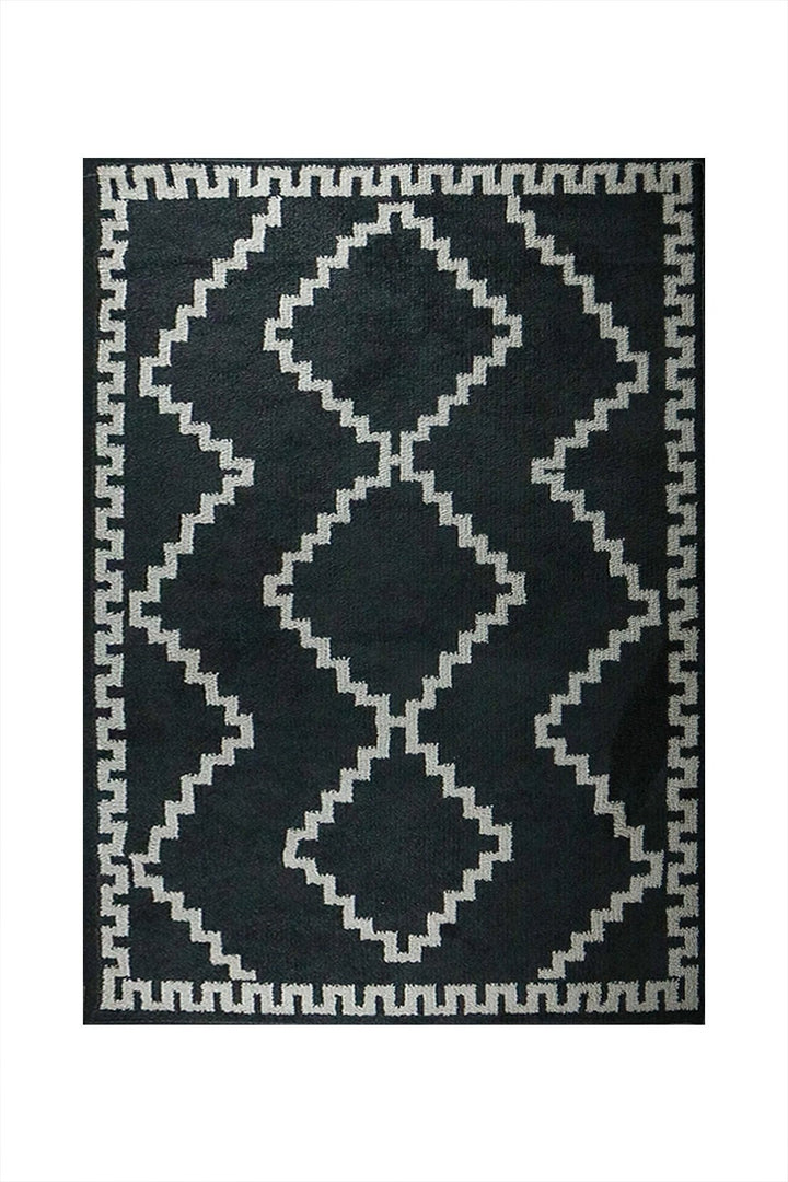 Turkish Plush and Soft Festival WD Shaggy Rug -5.3 x 7.5 FT - Cream and Black - Fluffy Furry Floor Decor Shaggy Rug - V Surfaces