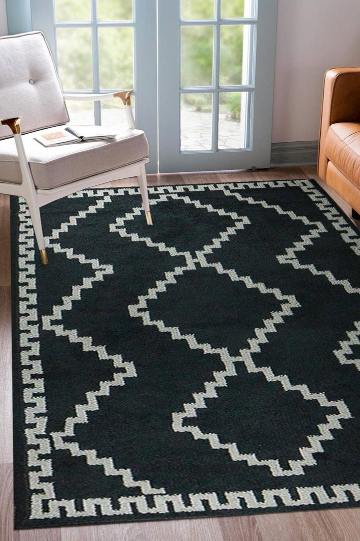 Turkish Plush and Soft Festival WD Shaggy Rug -5.3 x 7.5 FT - Cream and Black - Fluffy Furry Floor Decor Shaggy Rug - V Surfaces