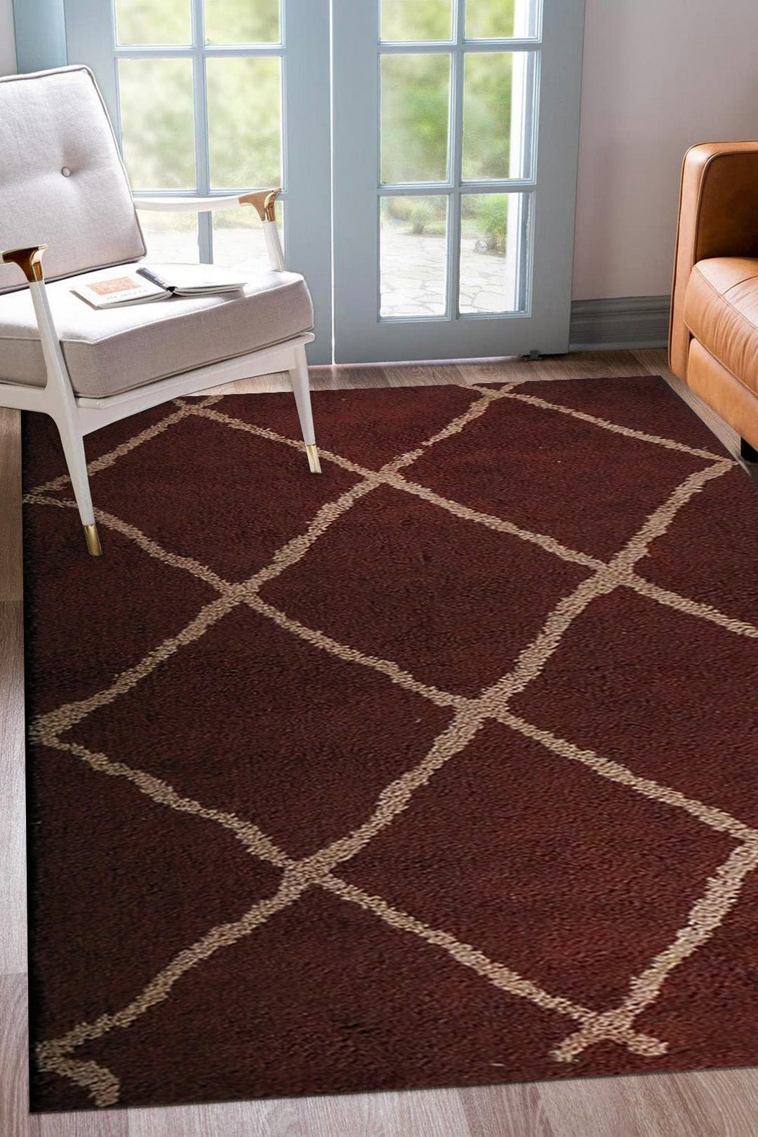 Turkish Plush and Soft Festival WD Shaggy Rug -5.3 x 7.5 FT - Cream and Maroon - Fluffy Furry Floor Decor Shaggy Rug - V Surfaces