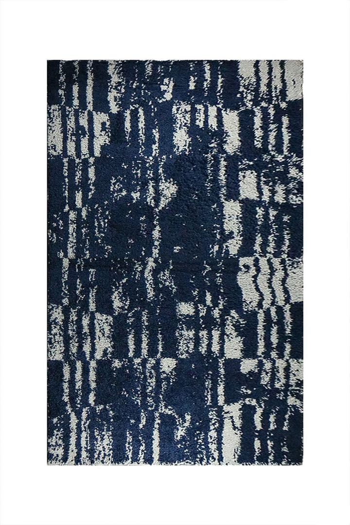 Turkish Plush and Soft Festival WD Shaggy Rug - 5.3 x 8.7 FT - Cream and Navy - Fluffy Furry Floor Decor Shaggy Rug - V Surfaces