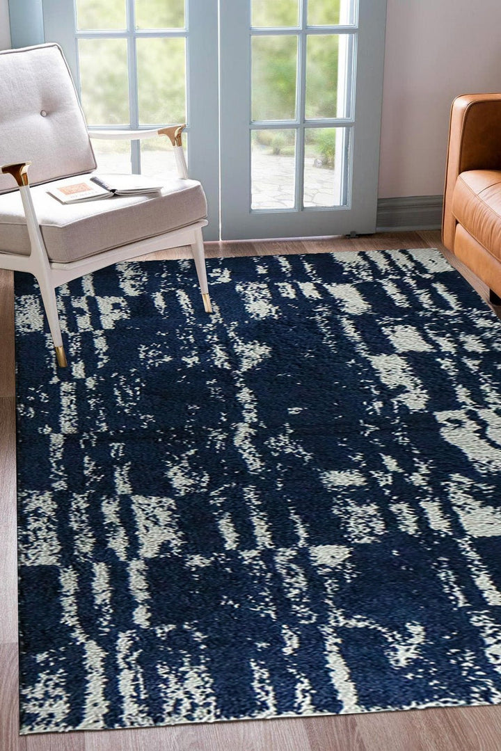 Turkish Plush and Soft Festival WD Shaggy Rug - 5.3 x 8.7 FT - Cream and Navy - Fluffy Furry Floor Decor Shaggy Rug - V Surfaces
