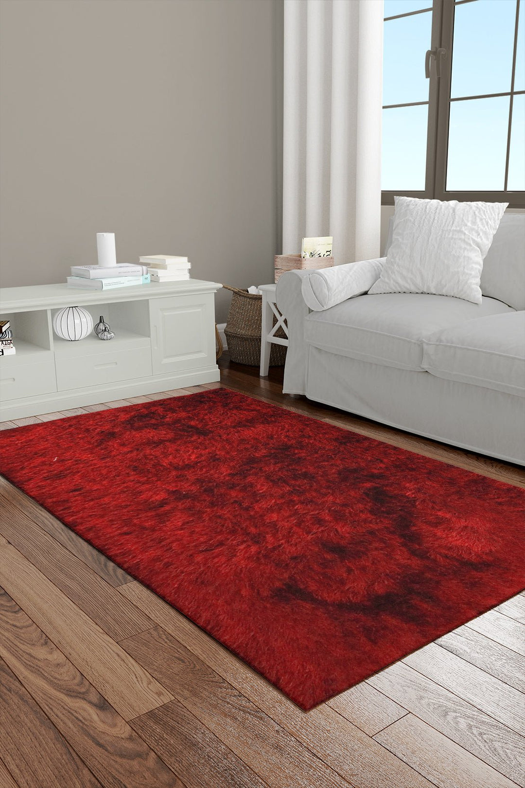 Turkish Plush and Soft Heaven Shaggy Rug - Maroon - 3.9 x 5.5 FT - Fluffy Furry Floor Decor Rug Heaven Shaggy - V Surfaces