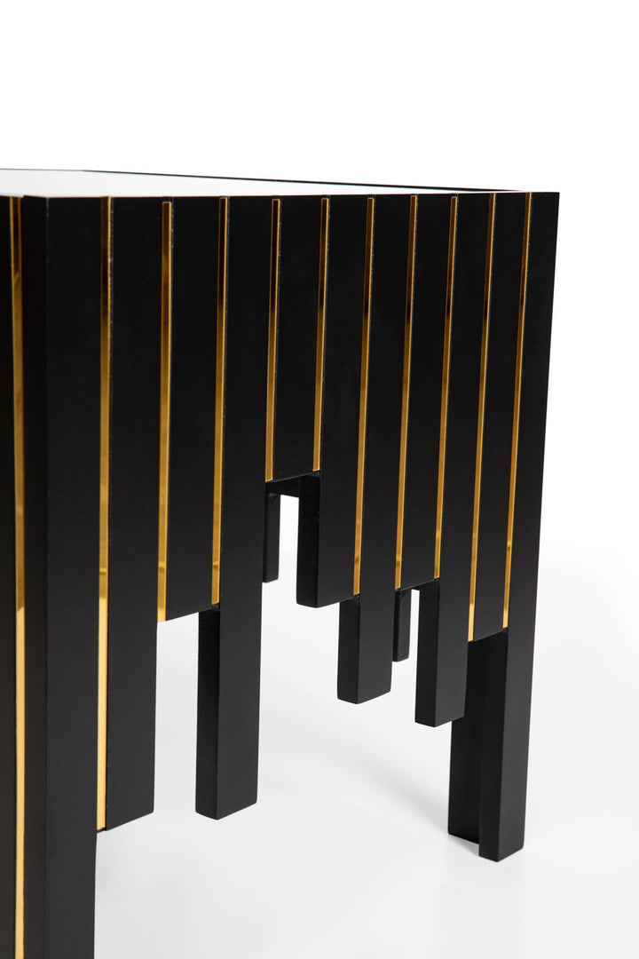 Turkish Side Table - Black With Gold Stripes - Tempered Smoked Glass - V Surfaces