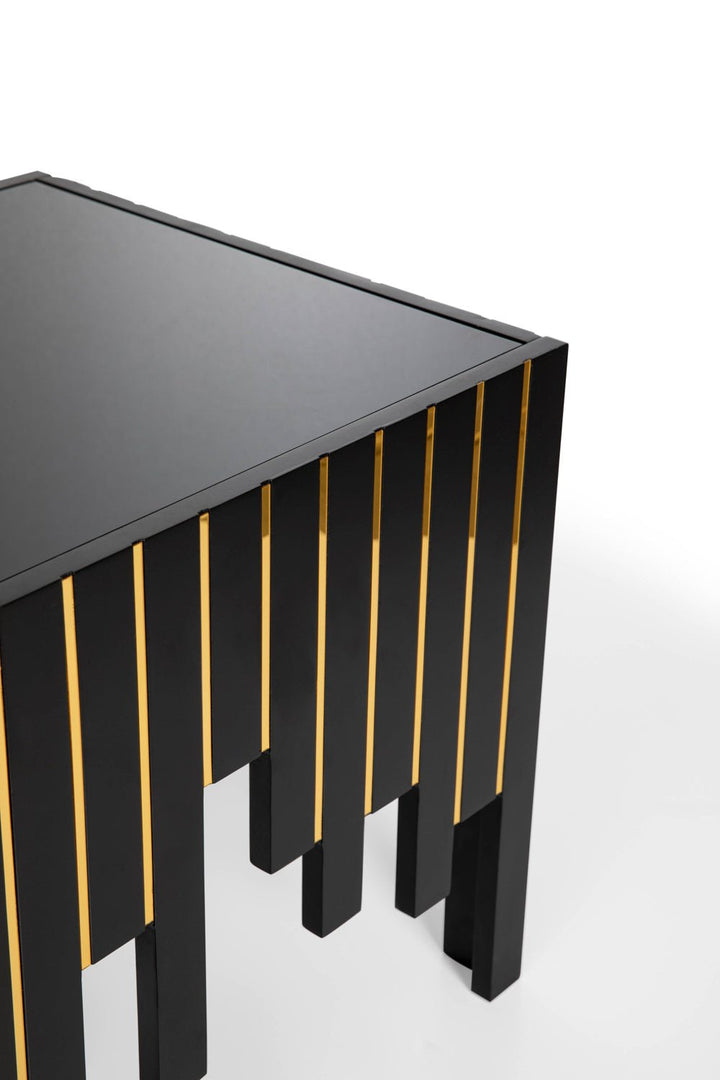Turkish Side Table - Black With Gold Stripes - Tempered Smoked Glass - V Surfaces