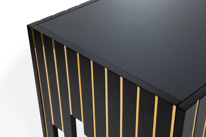 Turkish Side Table - Black With Gold Stripes - Tempered Smoked Glass - V Surfaces