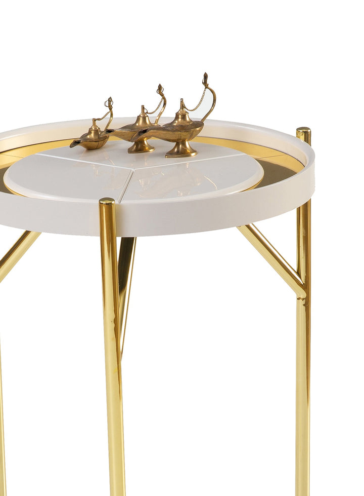Turkish Side Table - MDF Paint With Metal Plated Legs - Cream - V Surfaces