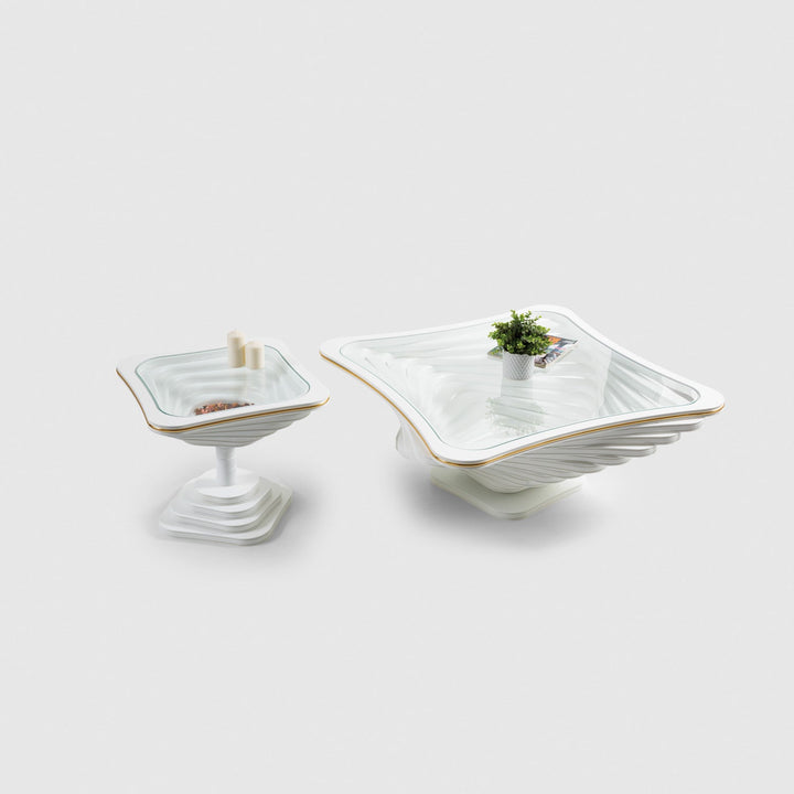 Turkish Side Table - White - Tempered Glass - With Line - V Surfaces