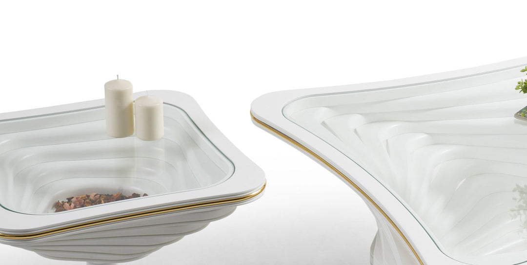 Turkish Side Table - White - Tempered Glass - With Line - V Surfaces