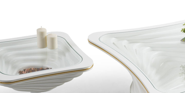 Turkish Side Table - White - Tempered Glass - With Line - V Surfaces