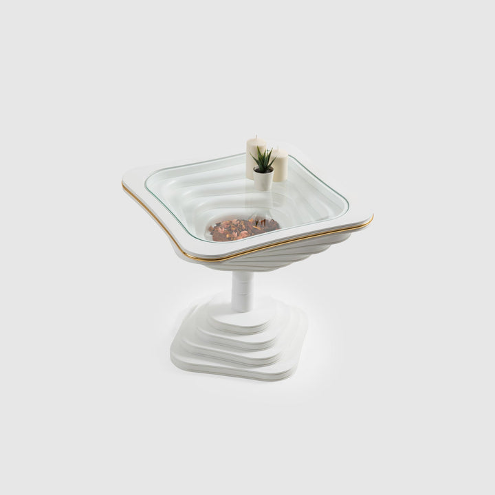 Turkish Side Table - White - Tempered Glass - With Line - V Surfaces