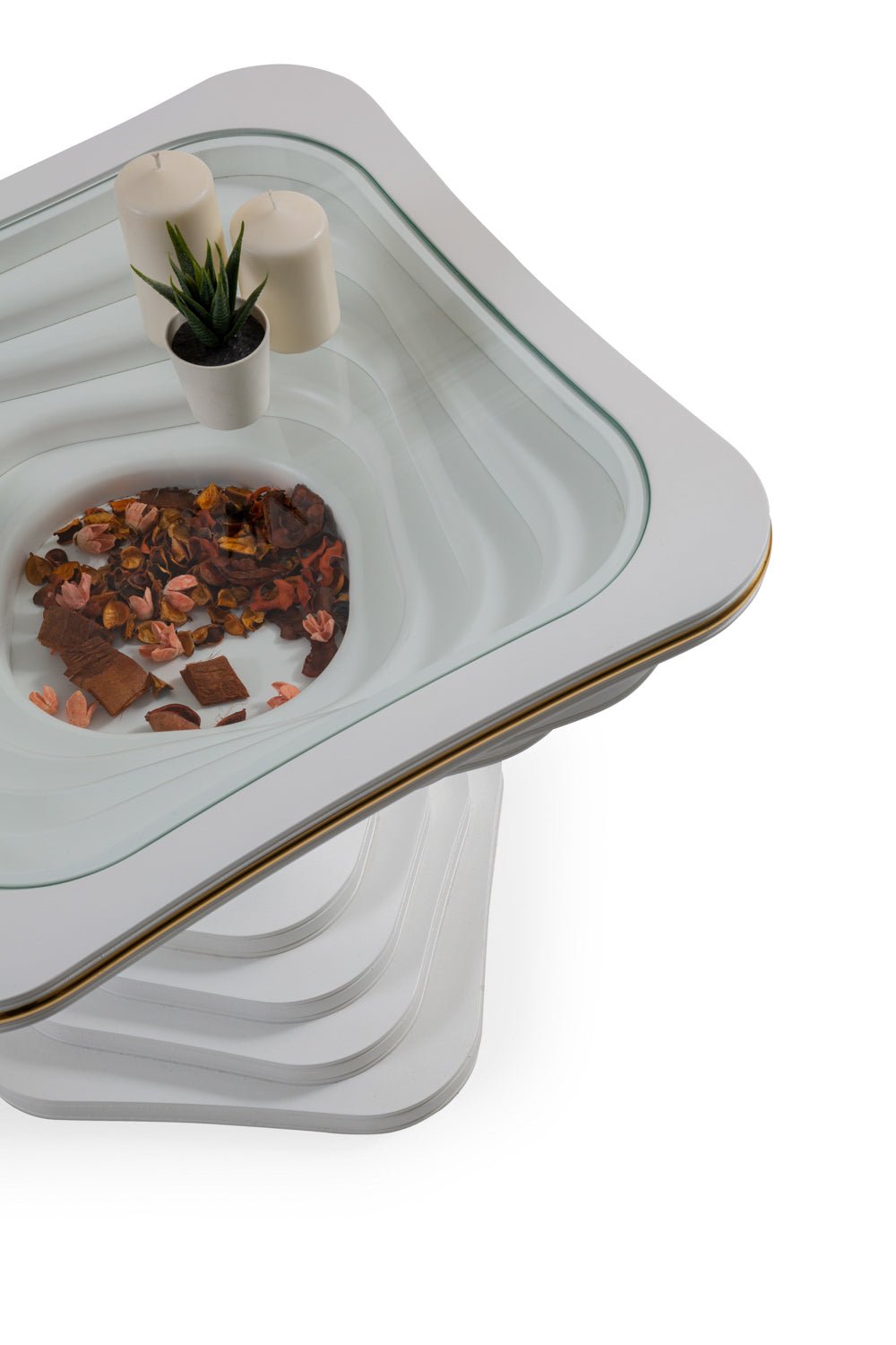 Turkish Side Table - White - Tempered Glass - With Line - V Surfaces