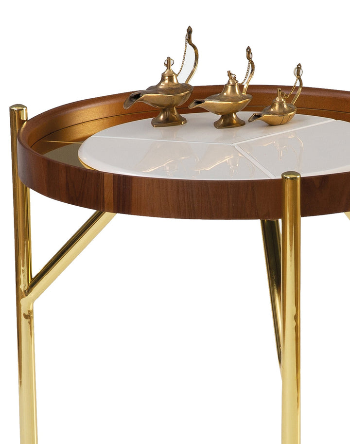 Turkish Walnut Center Table - MDF With Vineer Paint - Metal Plated Legs - Walnut - V Surfaces