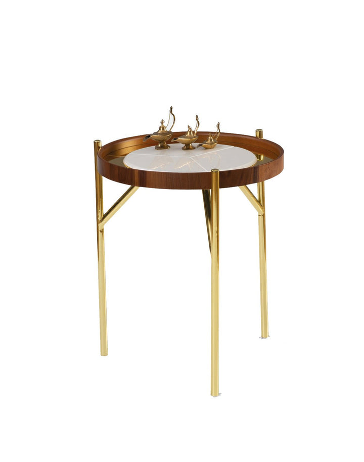 Turkish Walnut Center Table - MDF With Vineer Paint - Metal Plated Legs - Walnut - V Surfaces