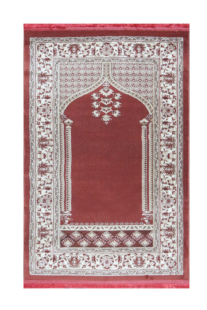 Turkish Style Acrylic Sajjadeh Prayers Mat - Maroon - Soft, Durable, and Easy to Clean